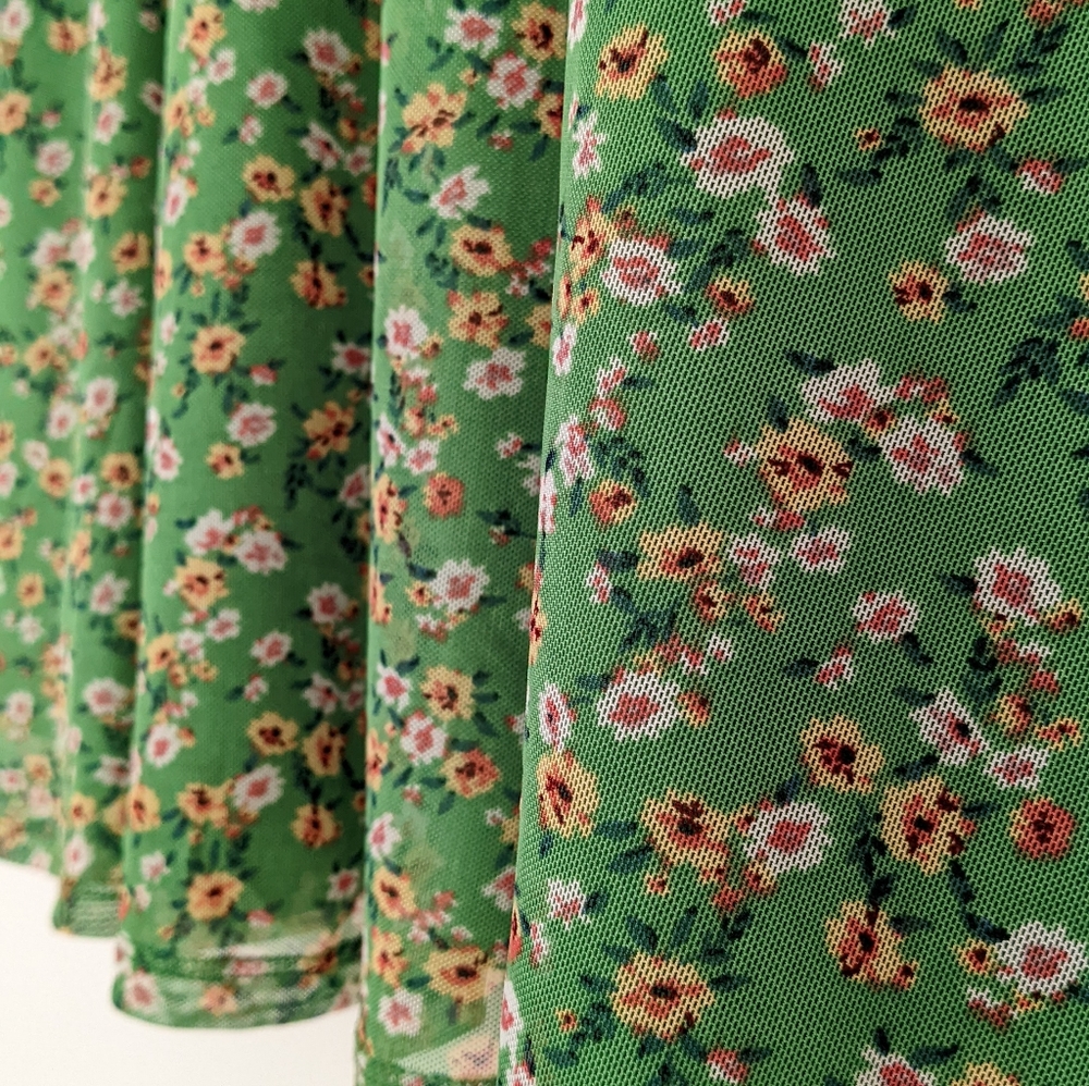 🔴SOLD🔴Vintage French Green Floral Print Mini Dress Size L - Picture 4 of 15